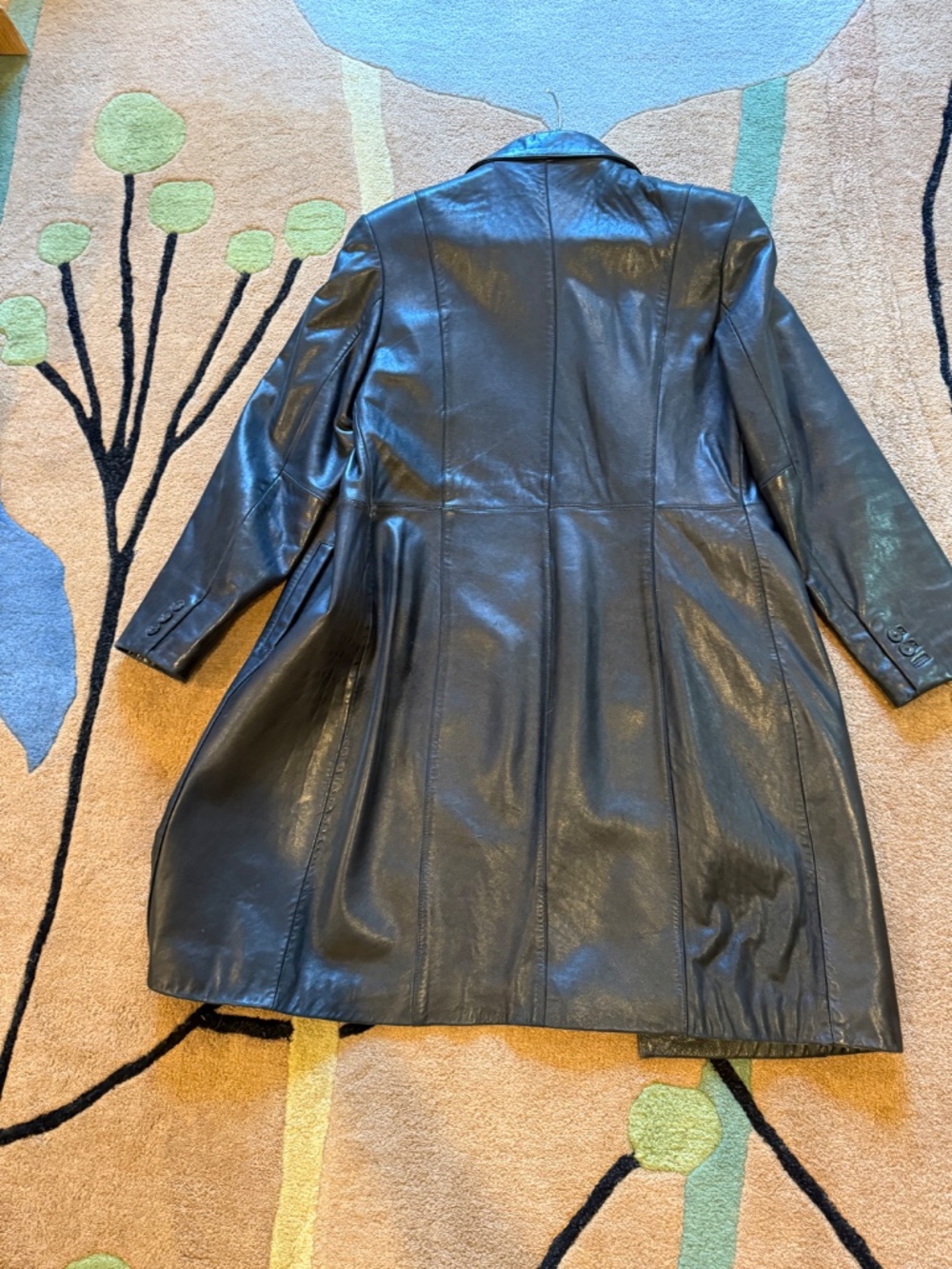 Black Leather Alfani coat, soft calf leather in a knee length Womens Med - Picture 7 of 7